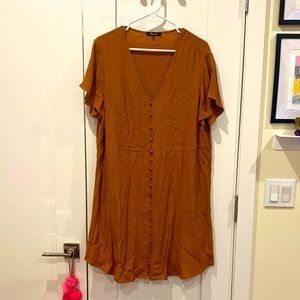 Madewell babydoll dress in mustard brown